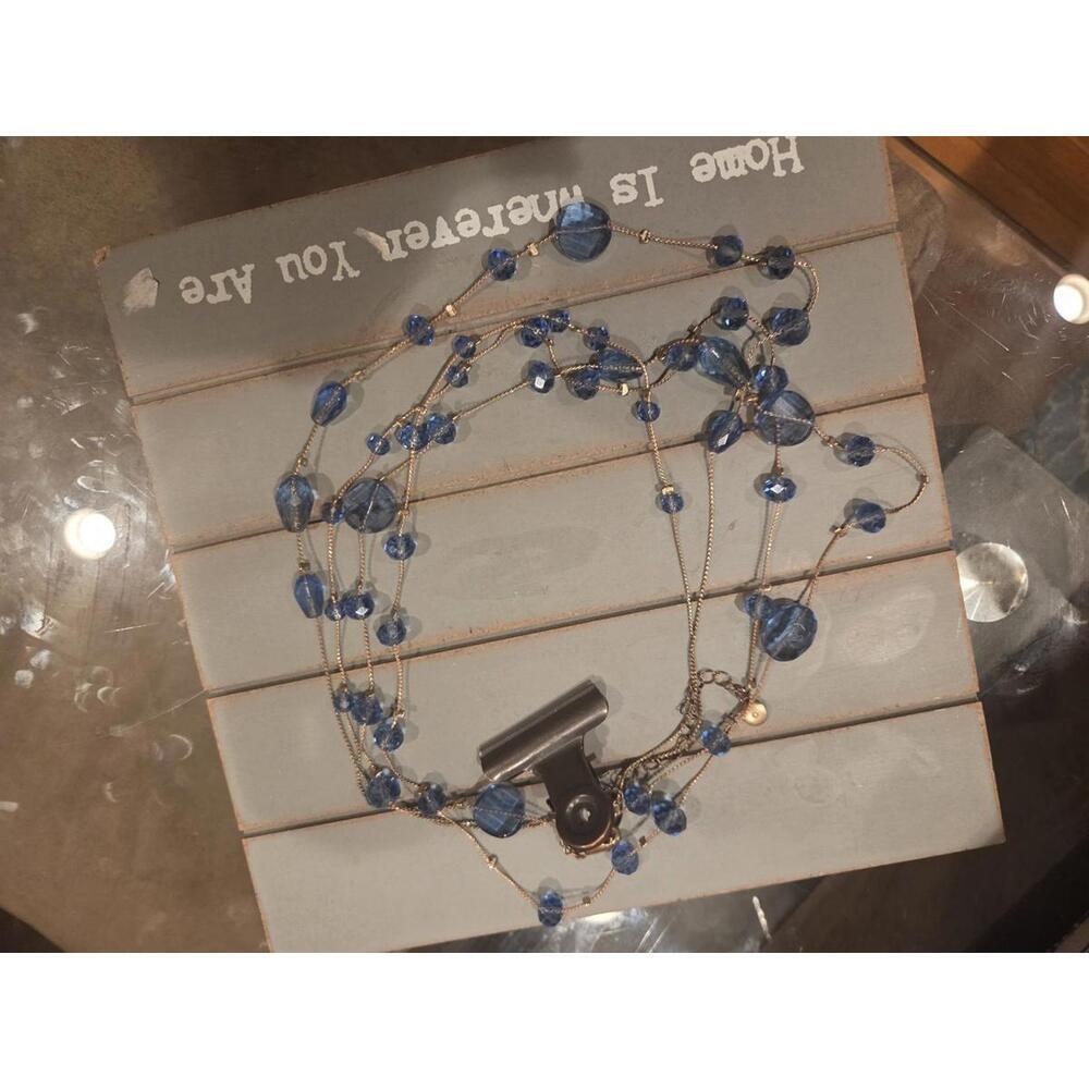 Vintage c 1946 multi strand layered long Delicate Blue Beaded Necklace